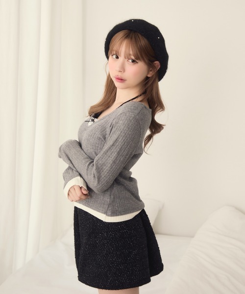 TITTY&CO.（ティティーアンドコー）の「レイヤード風リブロンT（Tシャツ/カットソー・レディース・ブラック/アイボリー/グレー・FREE）」の11枚目の写真