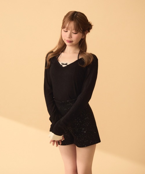 TITTY&CO.（ティティーアンドコー）の「レイヤード風リブロンT（Tシャツ/カットソー・レディース・ブラック/アイボリー/グレー・FREE）」の6枚目の写真