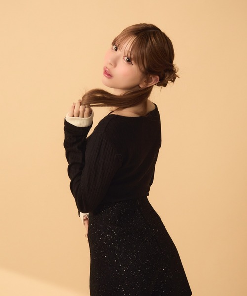 TITTY&CO.（ティティーアンドコー）の「レイヤード風リブロンT（Tシャツ/カットソー・レディース・ブラック/アイボリー/グレー・FREE）」の8枚目の写真