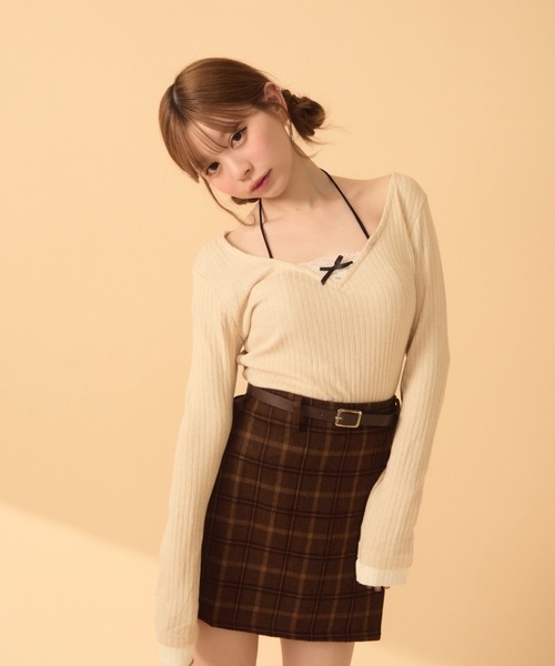 TITTY&CO.（ティティーアンドコー）の「レイヤード風リブロンT（Tシャツ/カットソー・レディース・ブラック/アイボリー/グレー・FREE）」の18枚目の写真