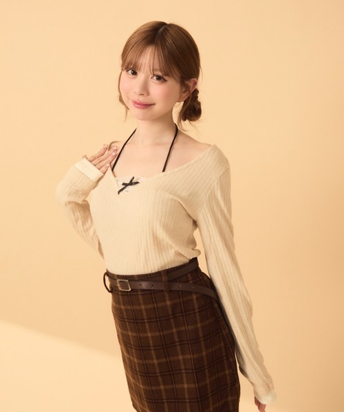 TITTY&CO.（ティティーアンドコー）の「レイヤード風リブロンT（Tシャツ/カットソー・レディース・ブラック/アイボリー/グレー・FREE）」の19枚目の写真