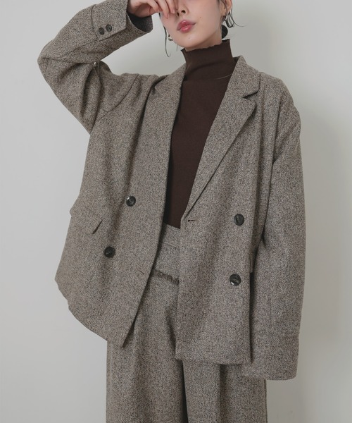 LIAN（リアン）の「ツイードダブルテーラードジャケット（テーラードジャケット・レディース・ブラック/ブラウン/グレー/アイボリー・FREE）」の4枚目の写真