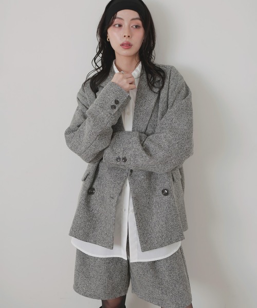 LIAN（リアン）の「ツイードダブルテーラードジャケット（テーラードジャケット・レディース・ブラック/ブラウン/グレー/アイボリー・FREE）」の5枚目の写真