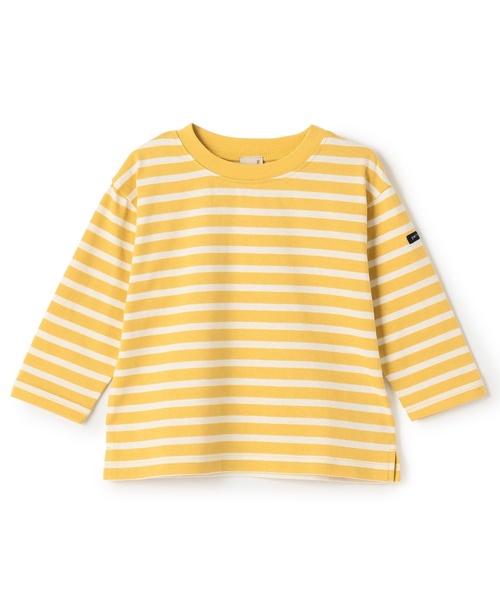 petit main(プティマイン)の「【GOODPRICE/食品防汚】ボーダー長袖T(Tシャツ/カットソー・キッズ・ライトブルー/グリーン/ネイビー/イエロー/ピンク/モカ・120cm/100cm/90cm/110cm/130cm/80cm)」の1枚目の写真