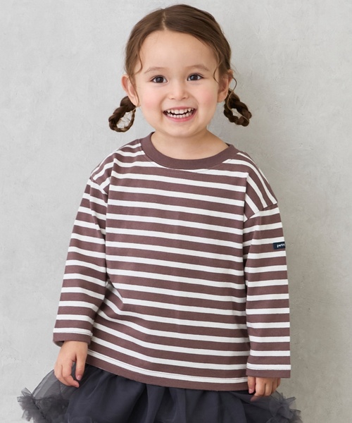 petit main(プティマイン)の「【GOODPRICE/食品防汚】ボーダー長袖T(Tシャツ/カットソー・キッズ・ライトブルー/グリーン/ネイビー/イエロー/ピンク/モカ・120cm/100cm/90cm/110cm/130cm/80cm)」の2枚目の写真