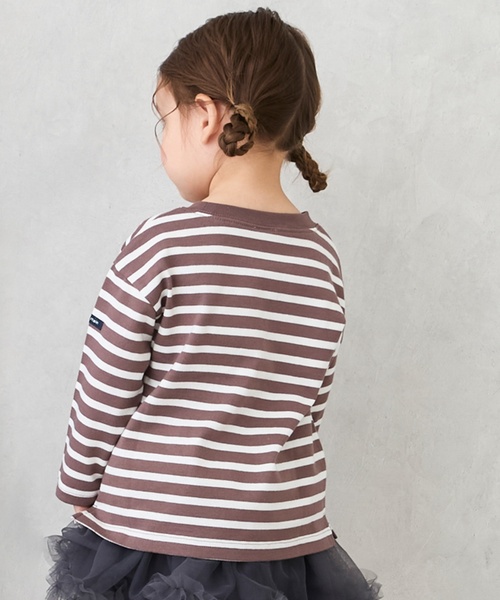 petit main(プティマイン)の「【GOODPRICE/食品防汚】ボーダー長袖T(Tシャツ/カットソー・キッズ・ライトブルー/グリーン/ネイビー/イエロー/ピンク/モカ・120cm/100cm/90cm/110cm/130cm/80cm)」の7枚目の写真