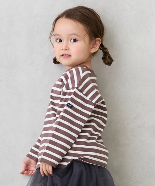 petit main(プティマイン)の「【GOODPRICE/食品防汚】ボーダー長袖T(Tシャツ/カットソー・キッズ・ライトブルー/グリーン/ネイビー/イエロー/ピンク/モカ・120cm/100cm/90cm/110cm/130cm/80cm)」の8枚目の写真