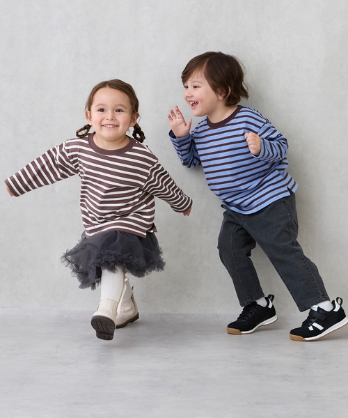 petit main(プティマイン)の「【GOODPRICE/食品防汚】ボーダー長袖T(Tシャツ/カットソー・キッズ・ライトブルー/グリーン/ネイビー/イエロー/ピンク/モカ・120cm/100cm/90cm/110cm/130cm/80cm)」の11枚目の写真