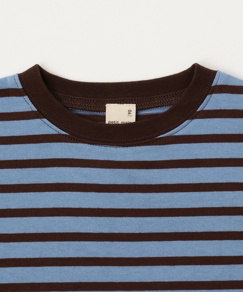 petit main(プティマイン)の「【GOODPRICE/食品防汚】ボーダー長袖T(Tシャツ/カットソー・キッズ・ライトブルー/グリーン/ネイビー/イエロー/ピンク/モカ・120cm/100cm/90cm/110cm/130cm/80cm)」の15枚目の写真