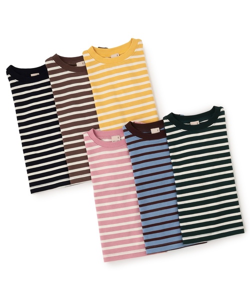 petit main(プティマイン)の「【GOODPRICE/食品防汚】ボーダー長袖T(Tシャツ/カットソー・キッズ・ライトブルー/グリーン/ネイビー/イエロー/ピンク/モカ・120cm/100cm/90cm/110cm/130cm/80cm)」の19枚目の写真