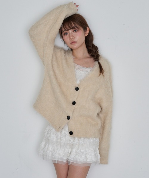 RAY CASSIN（レイカズン）の「シャギーVルーズカーディガン（カーディガン/ボレロ・レディース・グレー/ライトベージュ/パープル・FREE）」の2枚目の写真