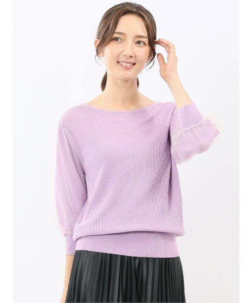 m.f.editorial(エムエフエディトリアル)の「【ストレッチ ハンドウォッシャブル】m.f.エディトリアル レディース 袖チュール ニットプルオーバー(ニット/セーター・レディース・ブラウン/ブルー/ブラック/ライラック・MEDIUM/LARGE)」の4枚目の写真