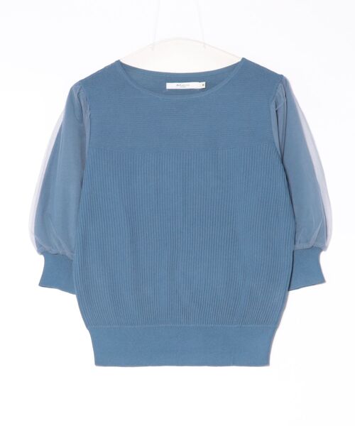 m.f.editorial(エムエフエディトリアル)の「【ストレッチ ハンドウォッシャブル】m.f.エディトリアル レディース 袖チュール ニットプルオーバー(ニット/セーター・レディース・ブラウン/ブルー/ブラック/ライラック・MEDIUM/LARGE)」の6枚目の写真