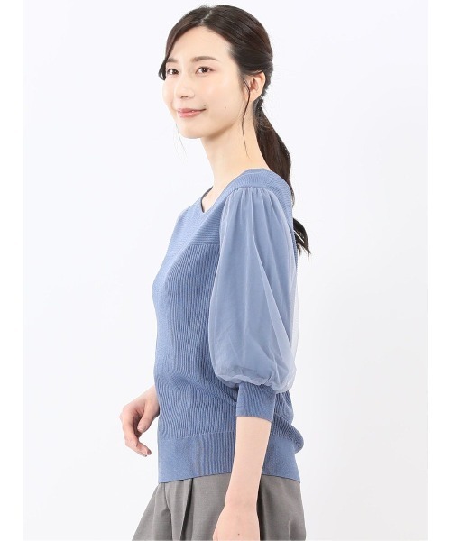 m.f.editorial(エムエフエディトリアル)の「【ストレッチ ハンドウォッシャブル】m.f.エディトリアル レディース 袖チュール ニットプルオーバー(ニット/セーター・レディース・ブラウン/ブルー/ブラック/ライラック・MEDIUM/LARGE)」の7枚目の写真