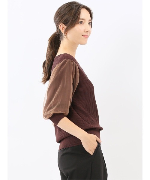 m.f.editorial(エムエフエディトリアル)の「【ストレッチ ハンドウォッシャブル】m.f.エディトリアル レディース 袖チュール ニットプルオーバー(ニット/セーター・レディース・ブラウン/ブルー/ブラック/ライラック・MEDIUM/LARGE)」の9枚目の写真