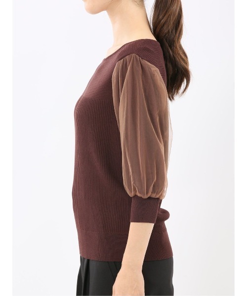 m.f.editorial(エムエフエディトリアル)の「【ストレッチ ハンドウォッシャブル】m.f.エディトリアル レディース 袖チュール ニットプルオーバー(ニット/セーター・レディース・ブラウン/ブルー/ブラック/ライラック・MEDIUM/LARGE)」の12枚目の写真