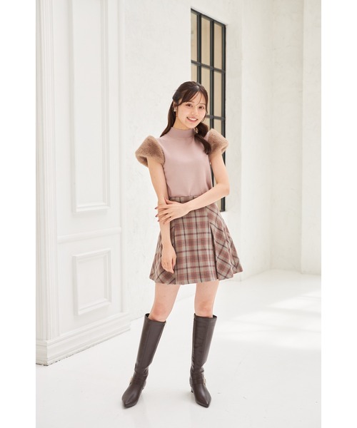 tocco closet（トッコ　クローゼット）の「インナーパンツ付きチェックミニスカート（スカート・レディース・マスタード/ブラウン・M）」の4枚目の写真