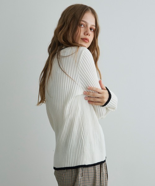Mirette(ミレット)の「コントラストリブニットポロ / Contrast Rib Knit Polo(ポロシャツ・レディース・ブラック/ホワイト・FREE)」の6枚目の写真