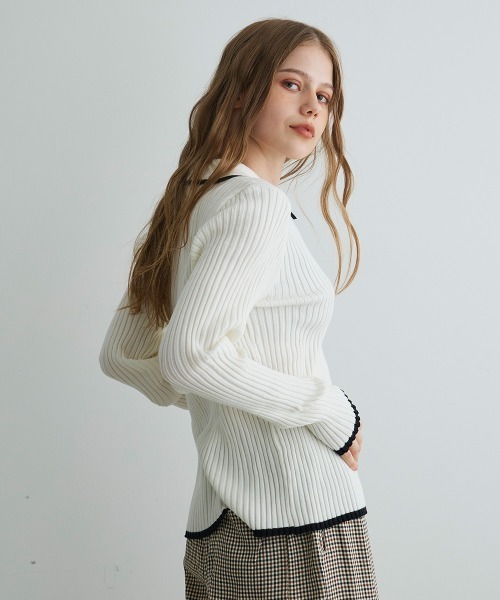 Mirette(ミレット)の「コントラストリブニットポロ / Contrast Rib Knit Polo(ポロシャツ・レディース・ブラック/ホワイト・FREE)」の7枚目の写真