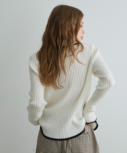 Mirette(ミレット)の「コントラストリブニットポロ / Contrast Rib Knit Polo(ポロシャツ・レディース・ブラック/ホワイト・FREE)」の8枚目の写真