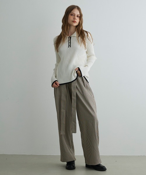 Mirette(ミレット)の「コントラストリブニットポロ / Contrast Rib Knit Polo(ポロシャツ・レディース・ブラック/ホワイト・FREE)」の9枚目の写真