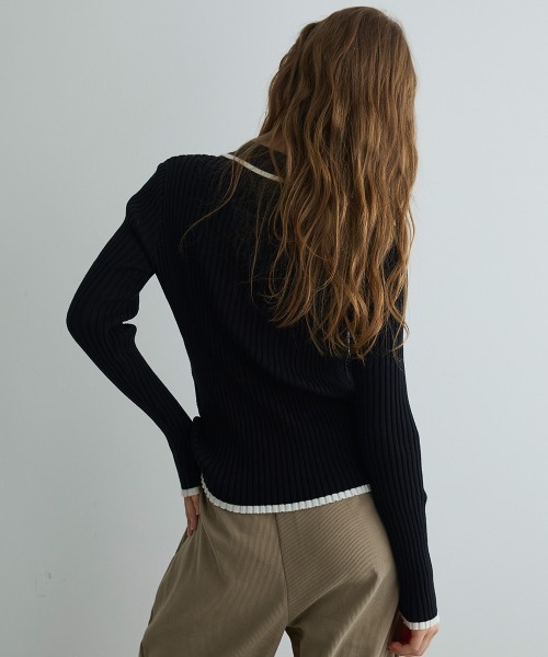 Mirette(ミレット)の「コントラストリブニットポロ / Contrast Rib Knit Polo(ポロシャツ・レディース・ブラック/ホワイト・FREE)」の19枚目の写真