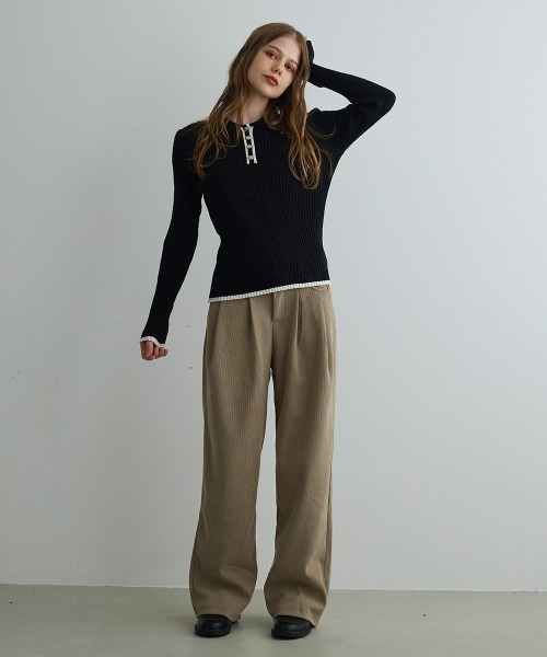 Mirette(ミレット)の「コントラストリブニットポロ / Contrast Rib Knit Polo(ポロシャツ・レディース・ブラック/ホワイト・FREE)」の20枚目の写真