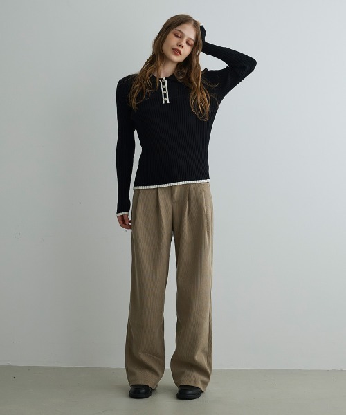 Mirette(ミレット)の「コントラストリブニットポロ / Contrast Rib Knit Polo(ポロシャツ・レディース・ブラック/ホワイト・FREE)」の21枚目の写真