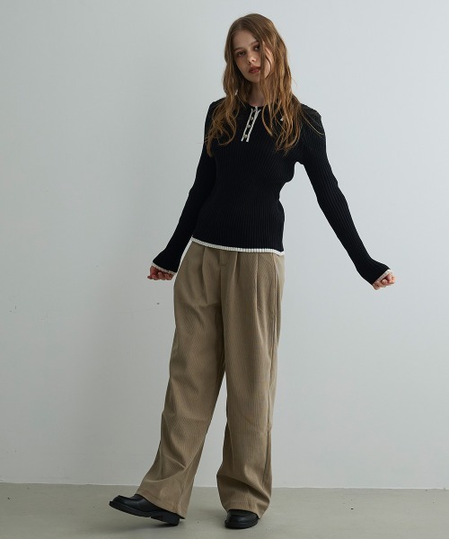 Mirette(ミレット)の「コントラストリブニットポロ / Contrast Rib Knit Polo(ポロシャツ・レディース・ブラック/ホワイト・FREE)」の22枚目の写真