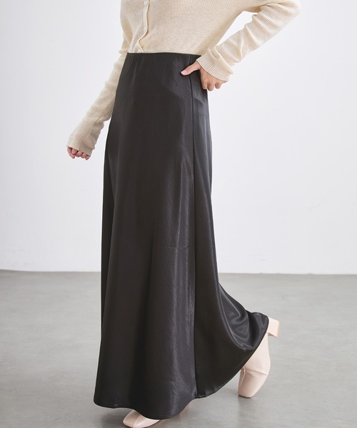 サテン調 ラメ フレア ロング スカート（スカート）｜Lace Ladies