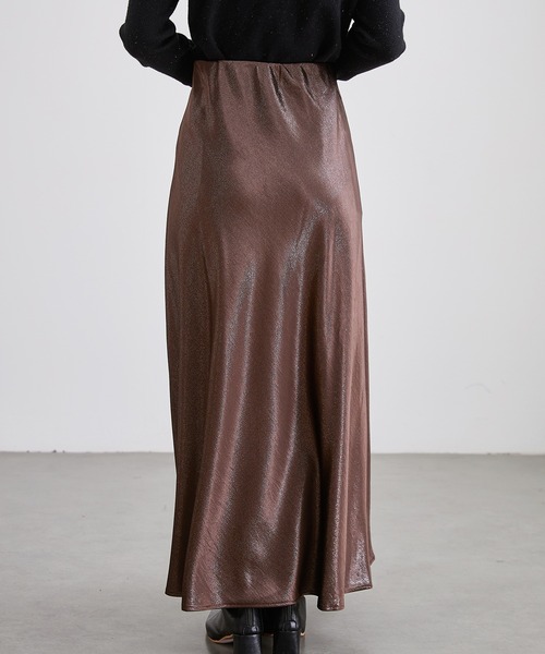 サテン調 ラメ フレア ロング スカート（スカート）｜Lace Ladies