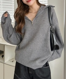 【即完Mサイズ❗️】Stone  グレーハーフジップ アップニットM ハーフジップ」に該当するメンズのニット/セーター（グレー/灰色系