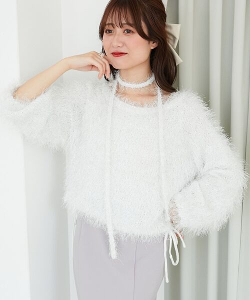 MAJESTIC LEGON(マジェスティックレゴン)の「ふわふわシャイニールーズニット(ニット/セーター・レディース・ブラック/オフホワイト/ブルー/ピンク・MEDIUM)」の7枚目の写真