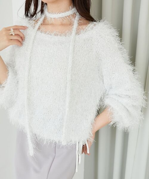 MAJESTIC LEGON(マジェスティックレゴン)の「ふわふわシャイニールーズニット(ニット/セーター・レディース・ブラック/オフホワイト/ブルー/ピンク・MEDIUM)」の9枚目の写真