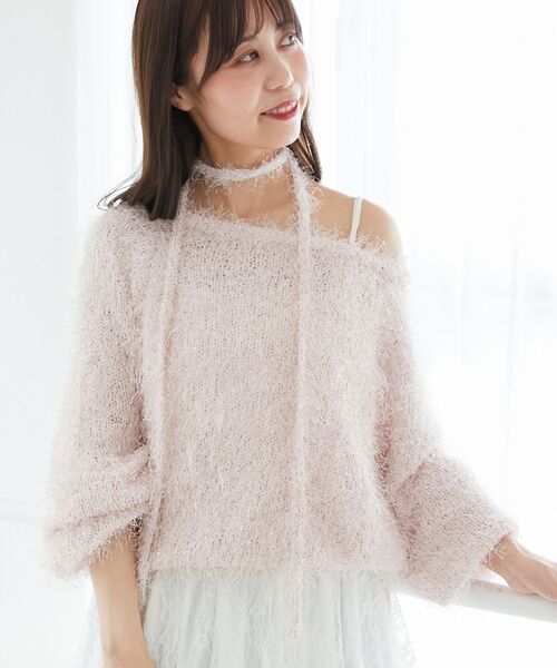 MAJESTIC LEGON(マジェスティックレゴン)の「ふわふわシャイニールーズニット(ニット/セーター・レディース・ブラック/オフホワイト/ブルー/ピンク・MEDIUM)」の12枚目の写真