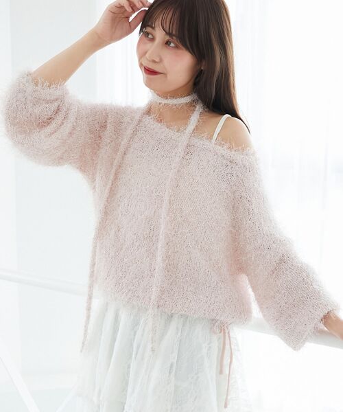 MAJESTIC LEGON(マジェスティックレゴン)の「ふわふわシャイニールーズニット(ニット/セーター・レディース・ブラック/オフホワイト/ブルー/ピンク・MEDIUM)」の13枚目の写真