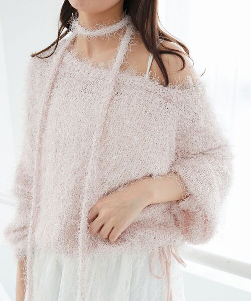 MAJESTIC LEGON(マジェスティックレゴン)の「ふわふわシャイニールーズニット(ニット/セーター・レディース・ブラック/オフホワイト/ブルー/ピンク・MEDIUM)」の15枚目の写真