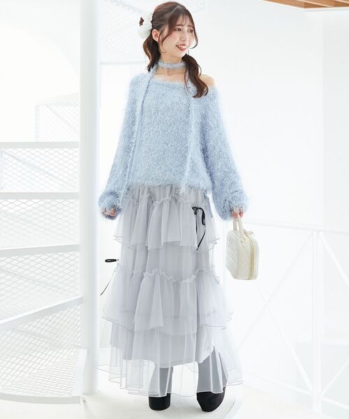 MAJESTIC LEGON(マジェスティックレゴン)の「ふわふわシャイニールーズニット(ニット/セーター・レディース・ブラック/オフホワイト/ブルー/ピンク・MEDIUM)」の16枚目の写真