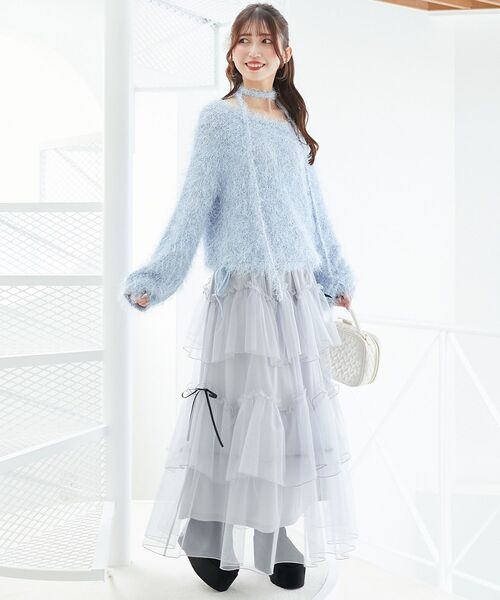 MAJESTIC LEGON(マジェスティックレゴン)の「ふわふわシャイニールーズニット(ニット/セーター・レディース・ブラック/オフホワイト/ブルー/ピンク・MEDIUM)」の17枚目の写真