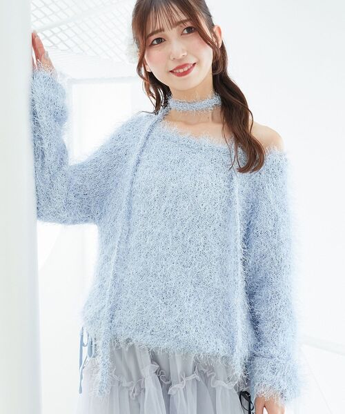 MAJESTIC LEGON(マジェスティックレゴン)の「ふわふわシャイニールーズニット(ニット/セーター・レディース・ブラック/オフホワイト/ブルー/ピンク・MEDIUM)」の19枚目の写真