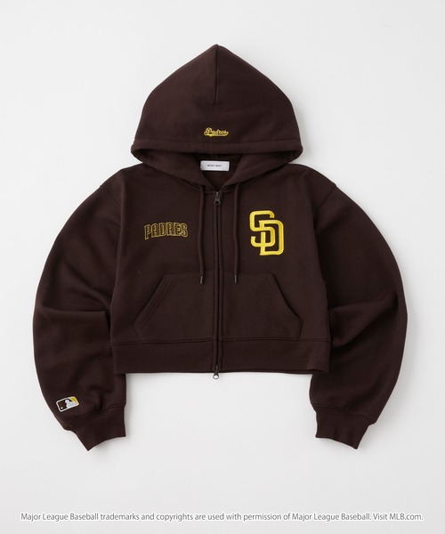 MLB(メジャーリーグベースボール)の「MLB/メジャーリーグベースボール 別注 ワッペン刺繍 ショート丈 ダブルジップ パーカー(パーカー・レディース・オフホワイト/アッシュグレー/ダークブラウン/スミクロ・FREE)」の22枚目の写真