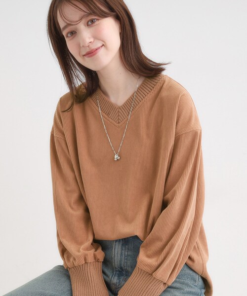 ニットリブコーデュロイトップス（Tシャツ/カットソー）｜SHOO・LA