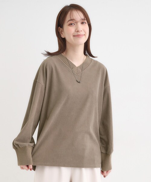 セール】ニットリブコーデュロイトップス（Tシャツ/カットソー）｜SHOO