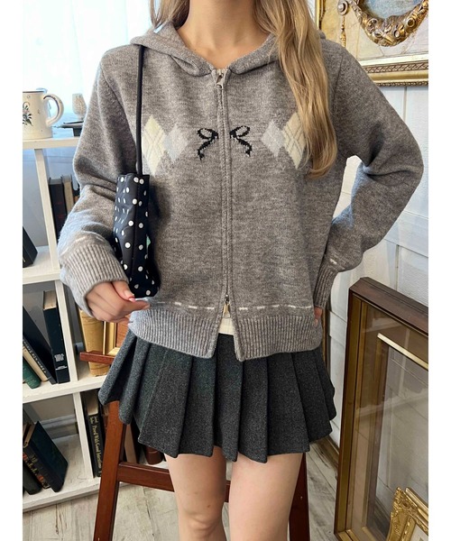 PHILLY（フィリー）の「アーガイルデザインニットパーカー（パーカー・レディース・ブラウン/グレー・FREE）」の2枚目の写真