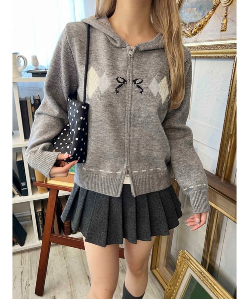 PHILLY（フィリー）の「アーガイルデザインニットパーカー（パーカー・レディース・ブラウン/グレー・FREE）」の3枚目の写真