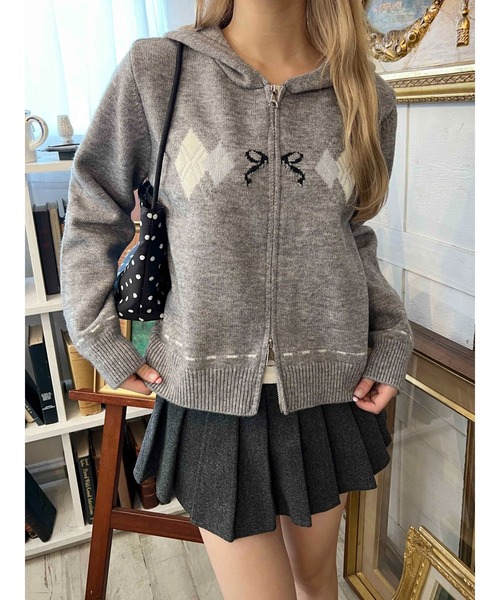 PHILLY（フィリー）の「アーガイルデザインニットパーカー（パーカー・レディース・ブラウン/グレー・FREE）」の4枚目の写真