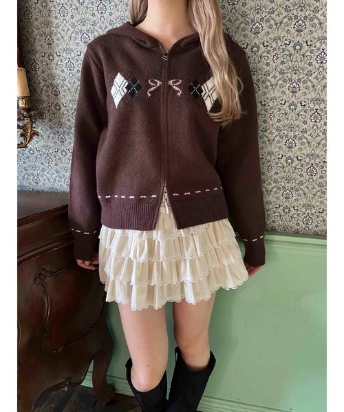 PHILLY（フィリー）の「アーガイルデザインニットパーカー（パーカー・レディース・ブラウン/グレー・FREE）」の9枚目の写真