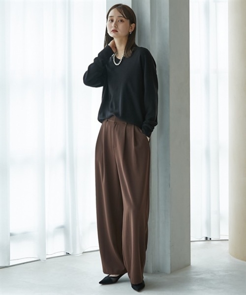 nissen(ニッセン)の「カシミヤタッチ ドロップショルダーVネックニット(ニット/セーター・レディース・ブルーグリーン/ブラック/グレイッシュベージュ/レッド・M/L/LL)」の20枚目の写真