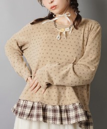 SPINNS(スピンズ)の「長袖カットソー/小花柄/レイヤード風チェックフリル(Tシャツ/カットソー・レディース)」