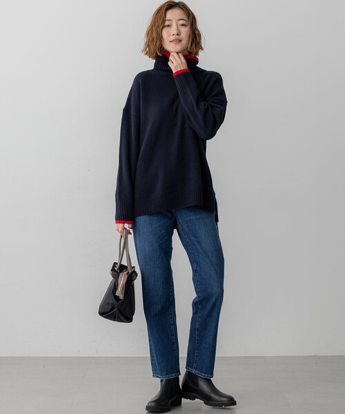 23区(ニジュウサンク)の「ウールカシミヤ コンビカラー オフタートル ニット(ニット/セーター・レディース・ネイビー系/ベージュ系/ライトグレー系・38)」の13枚目の写真